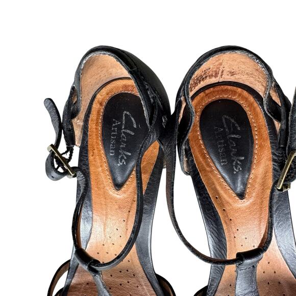 Clarks Artisan Women's Erda Wedge Leather Strappy Sandal Woven Open Toe -‎ 7.5 - Picture 5 of 9